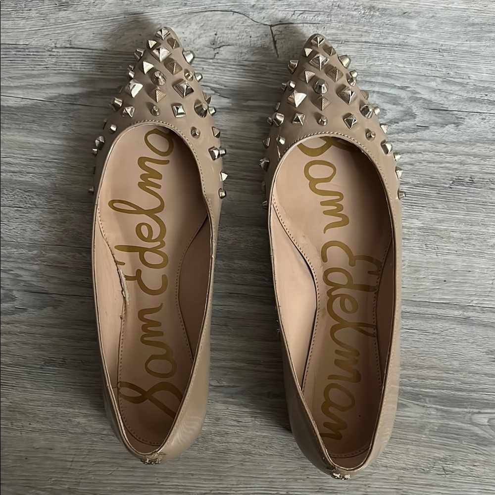 Sam Edelman Tan Flats with Ornate Toe Embellishment